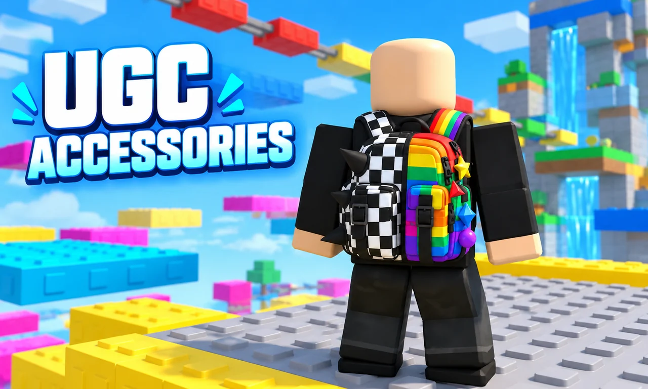 Roblox avatar wearing a split-color UGC backpack, from the accessories and 3D assets gig